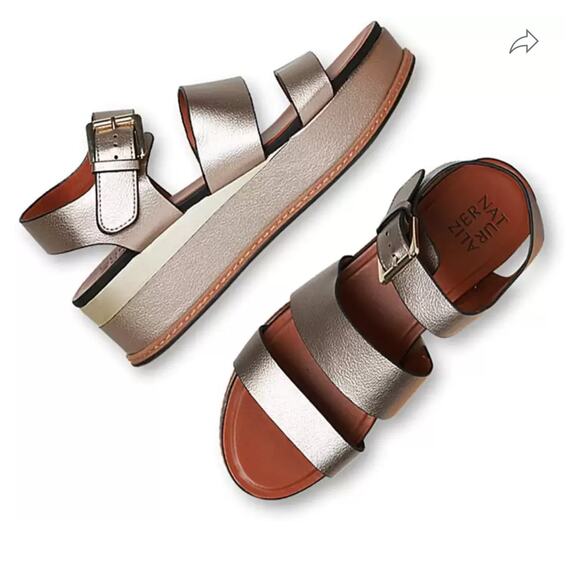 Naturalizer platform, leather sandals size 9.5w 9 1/2 wide bronze - Picture 2 of 8